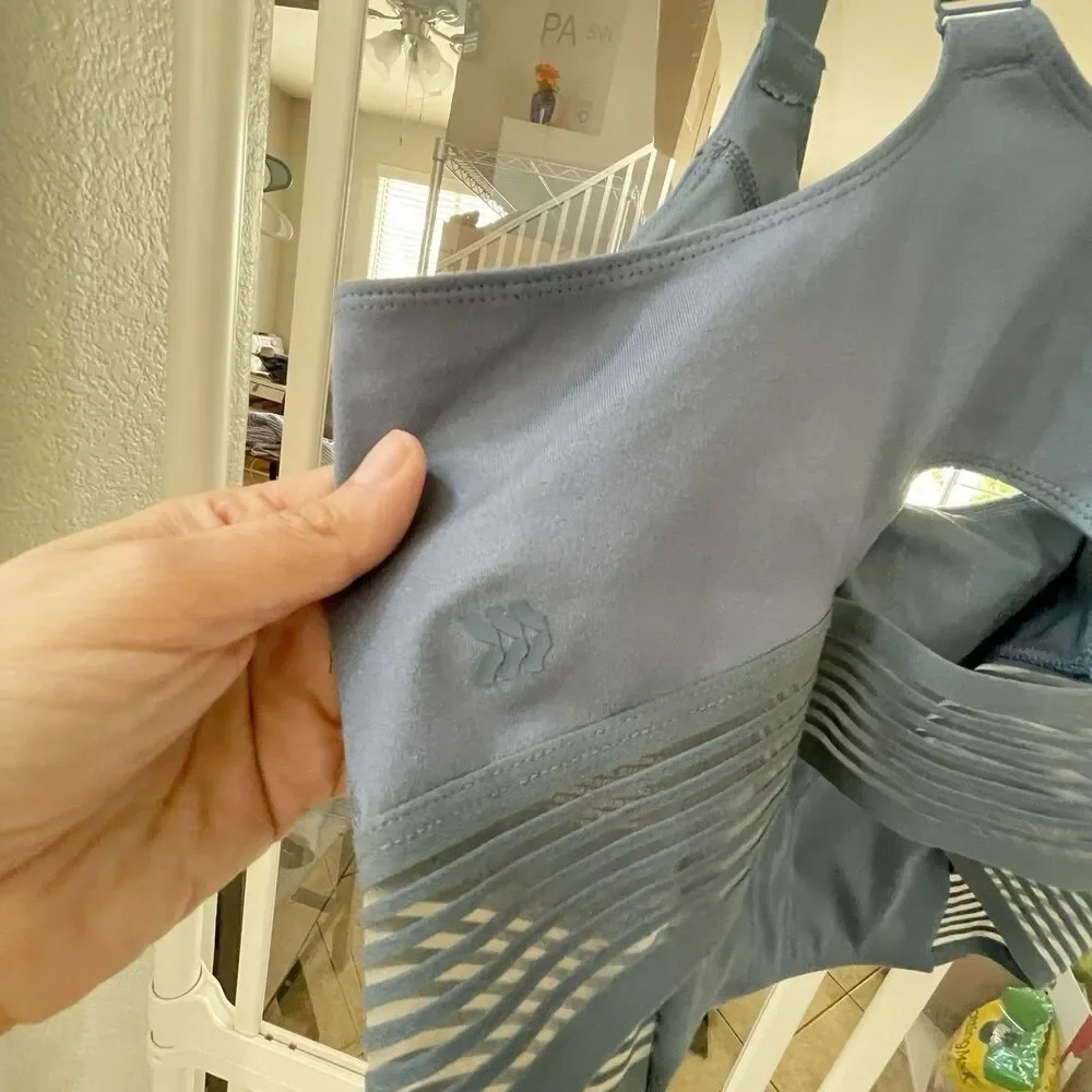 All In Motion Sports Bra Blue Gray Cropped Top Mesh Yoga Pilate Gym  Sz XXL